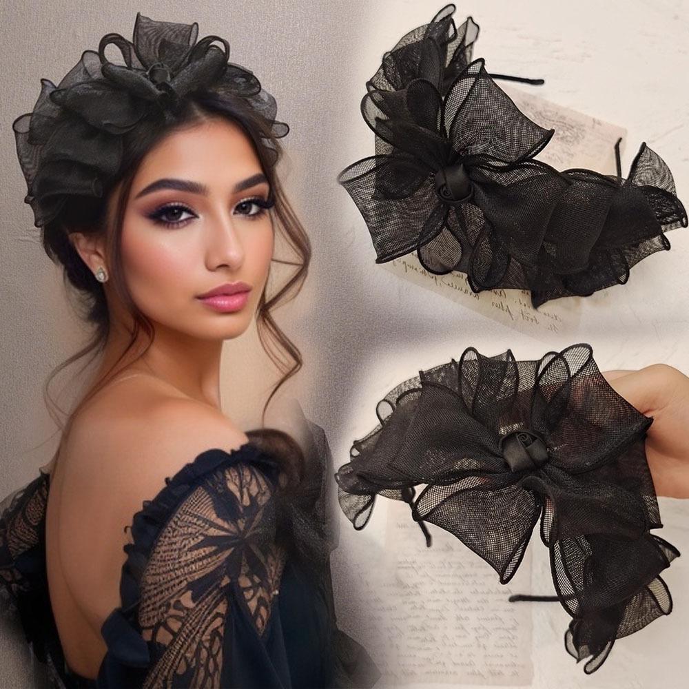 Elegantní dámská čelenka Prémiová síťovina Vícevrstvá mašle Růžová čelenka Trendy módní vlasové doplňky Úžasná párty Luxusní pokrývka hlavy Perfektní narozen
