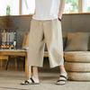 Loose Cotton Linen Men's 7/8 Pants Summer Casual Wide Leg Shorts Breathable Comfortable Loose Fit Male Model Beach Style