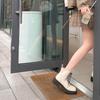 Krazing Pot Cow Leather Winter Shoes Thick Med Heels Handsome Lace Up British School Platform Women  Ankle Boots