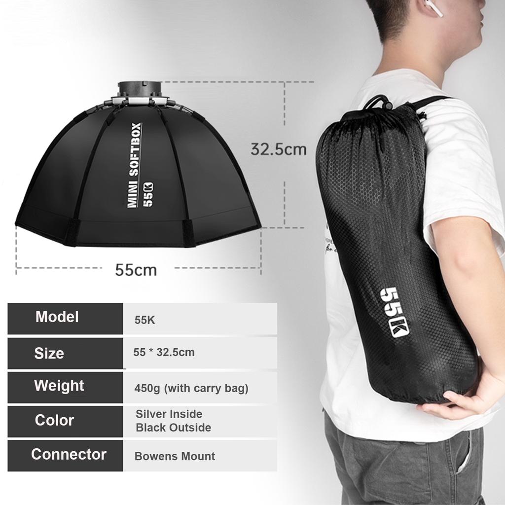 YnBox 55K 55cm 22in Octagon Photography Softbox with Bowens Mount Removeable Diffuser Carrying Bag for YONGNUO YNLUX100