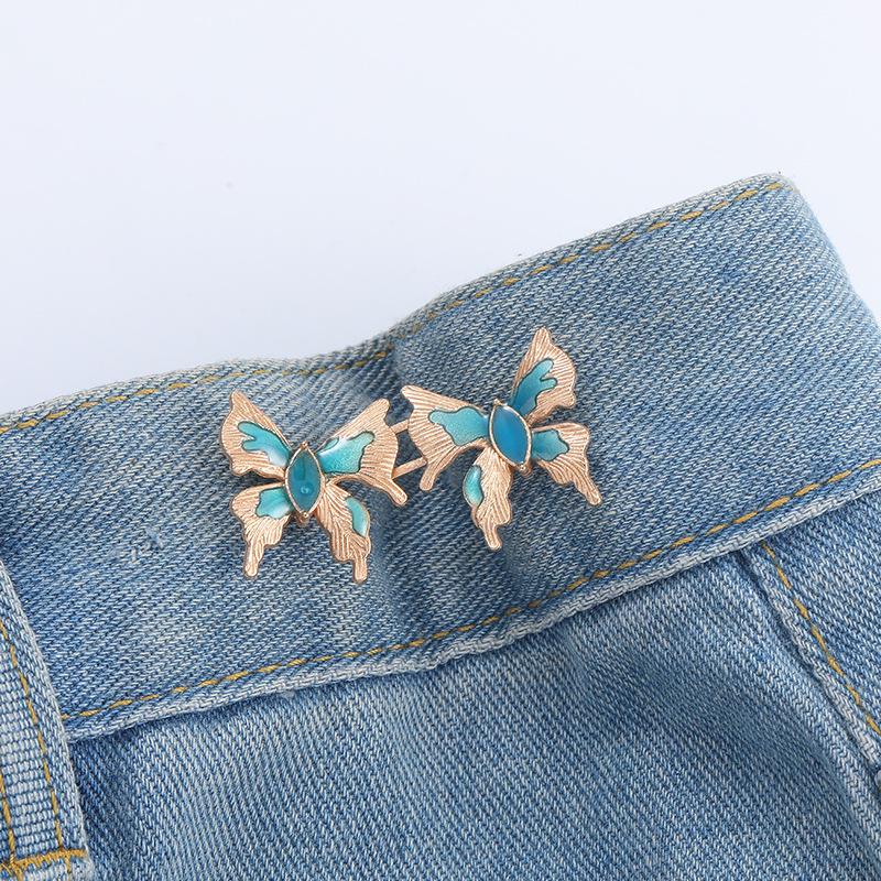 Регулируемая съемная пуговица на талию со стразами для утягивания джинсов золотой