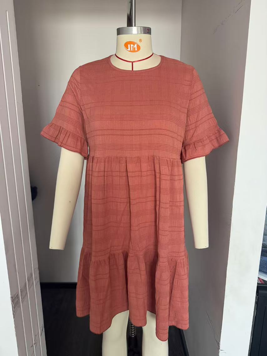 

2025 весна и лето новая женская одежда свободное повседневное элегантное платье с короткими рукавами XXL