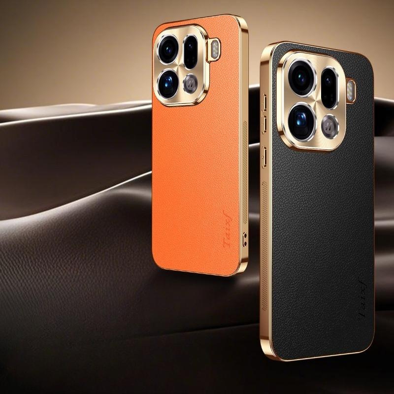 PU Leather Texture Lichee Pattern Plating Shockproof Cover For Oppo Find X9 X9Pro Lens Protection Case Soft Frame Bumper Shell