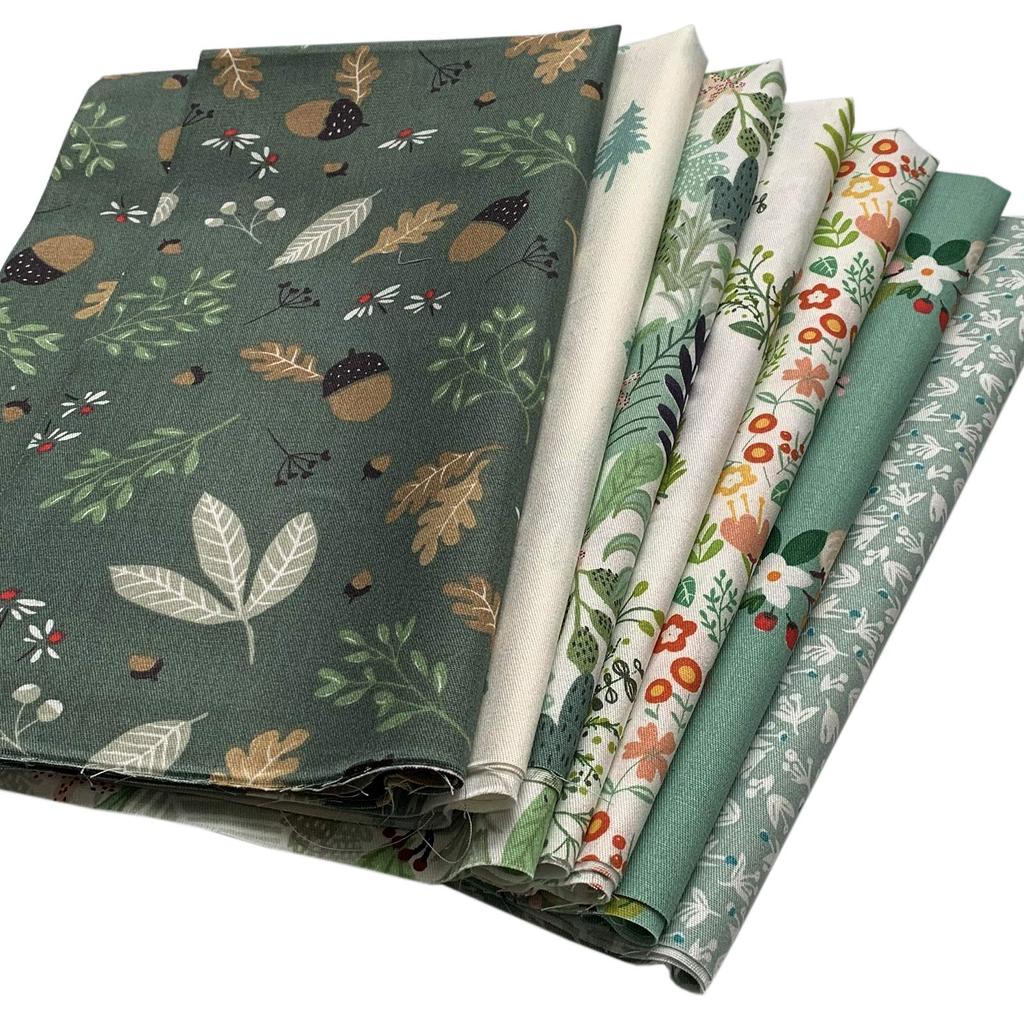 Floral Quilting Fabric Green Pine Cone Pattern 7-Piece Scraps, 100% Cotton, 46x56cm, Series,