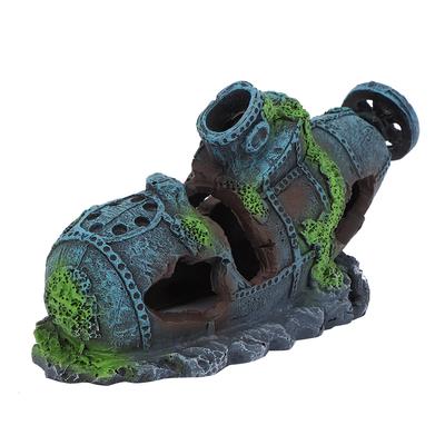 Resin Aquarium Artificial Simulation Shipwreck Water Plants Reptiles Hide House Fish Tank Landscape