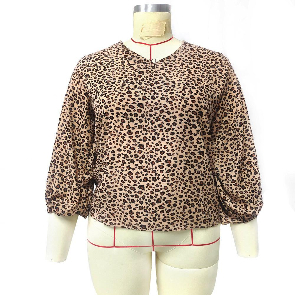Spring and Autumn Women's Blouse Large Size Lantern Sleeve Loose Printed Shirt Long Sleeve Top