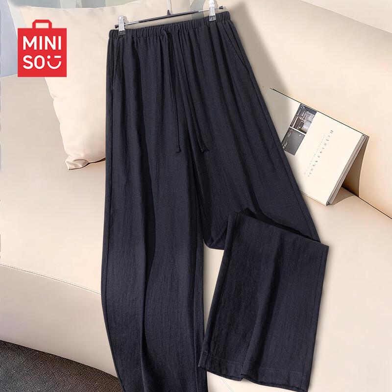 MINISO Women s Lightweight High-Waist Linen Blend Casual Pants L полуночно-синий