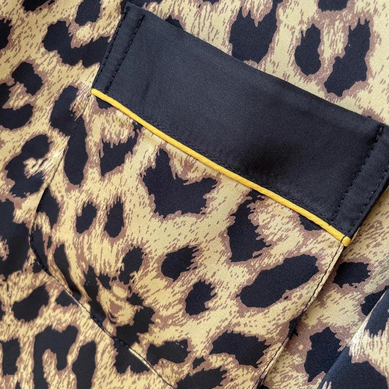 Pajamas Women's Summer Thin Ice Silk Sexy Pajamas Boyfriend Wind Large Size Leopard Print Shirt Skirt Can Be Worn Outside Loungewear