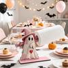 Festive Tabletop Ornament Halloween Wooden Paper Towel Holder, Cute Patchwork Ghost Napkin Stand, Party Supplies Rustic Roll Dispenser for Kitchen