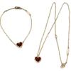 Gold Heart 925 Sterling Silver Rose Gold Plated Red Heart Choker Necklace, Stud Earrings & Bracelet Women's Set