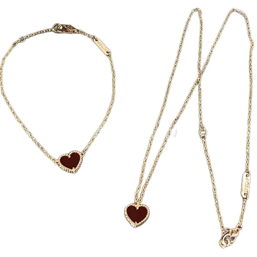 Gold Heart 925 Sterling Silver Rose Gold Plated Red Heart Choker Necklace, Stud Earrings & Bracelet Women's Set