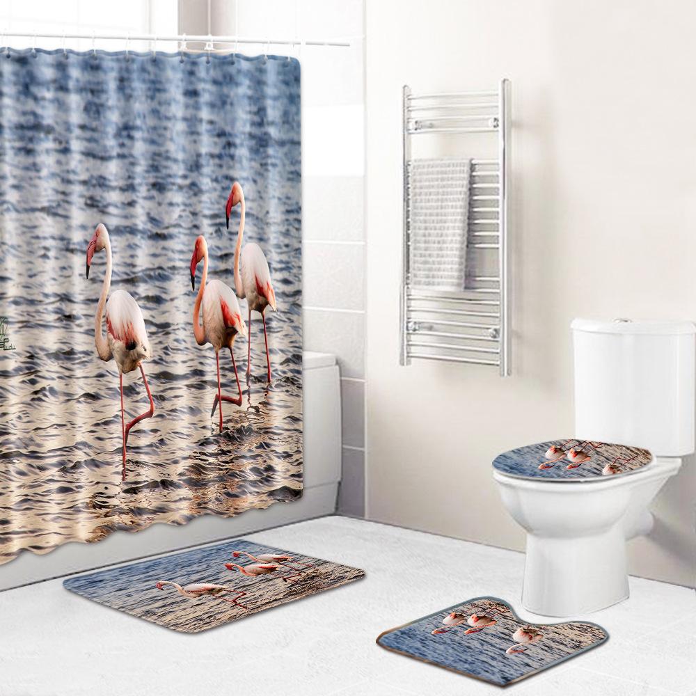 Flamingo Rohožka Koupelnová Protiskluzová Podložka na Podlahu Kombinace Sprchového Závěsu Koberec Evropský a Americký Styl Exploze Žena