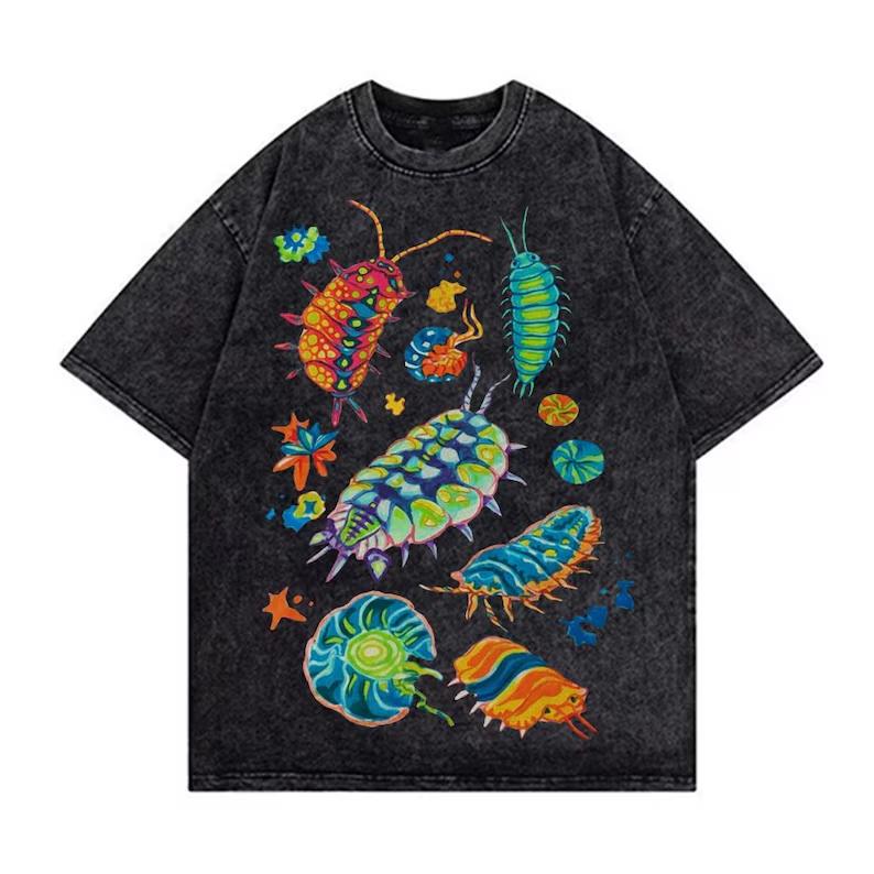 2026 Vintage Colorful Insect Bug Print T-Shirt Y2K Psychedelic Entomology Tee Men Women Casual Loose Fit Crew Neck Short Sleeve Top Loose Streetwear