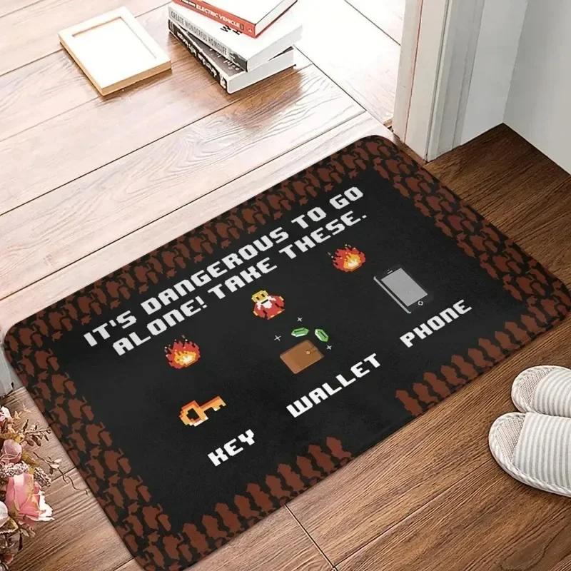 8-bit Retro "Dangerous to Go Alone" Non-slip Washable Doormat for Bath, Living Room, Bedroom, Kitchen – Home & Outdoor Decor