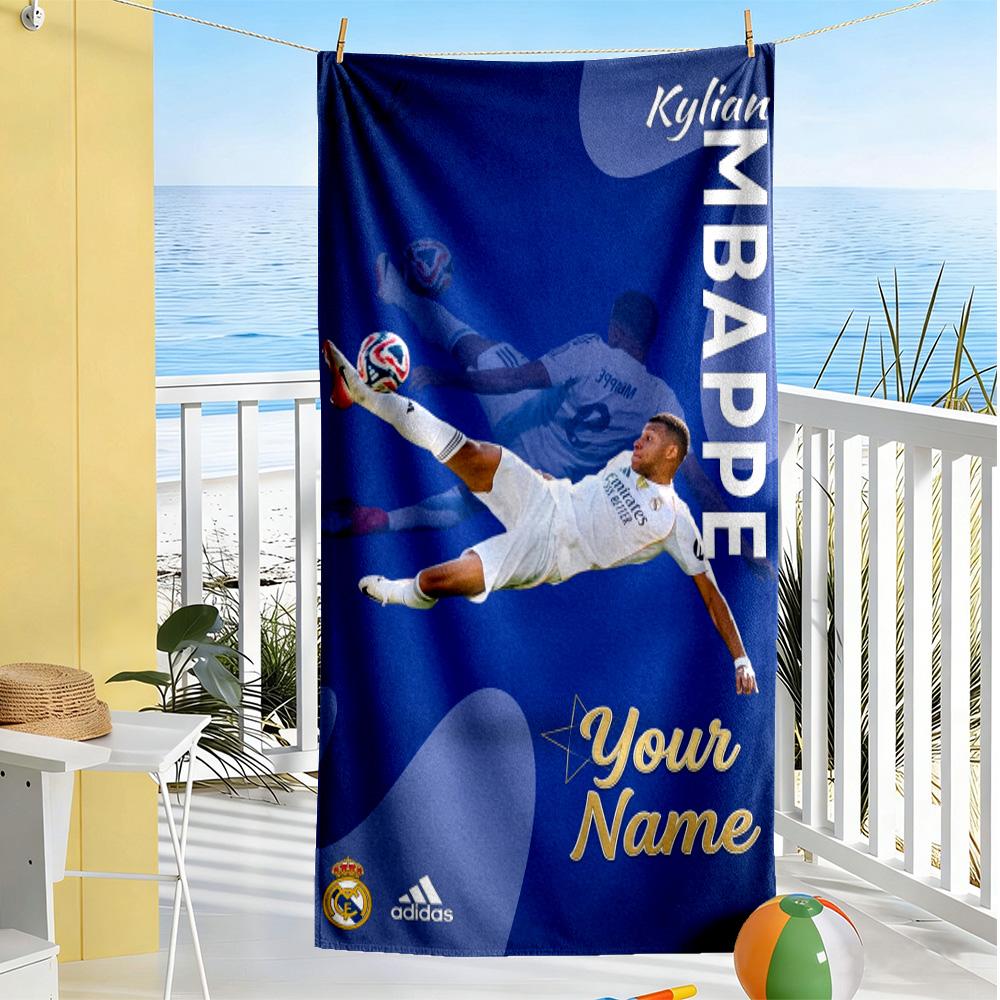 Mbappé Customize Text Beach Towel Soft Durable Quick-Dry Suitable for Swimming Gym Camping Yoga Vacation