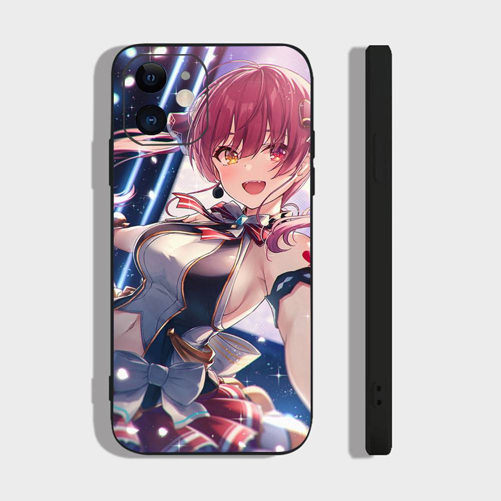 Houshou Marine Anime H-hololive Phone Case For IPhone 17 Air 16 15 14 13 Pro Max 11 12 Black Silicone Cover