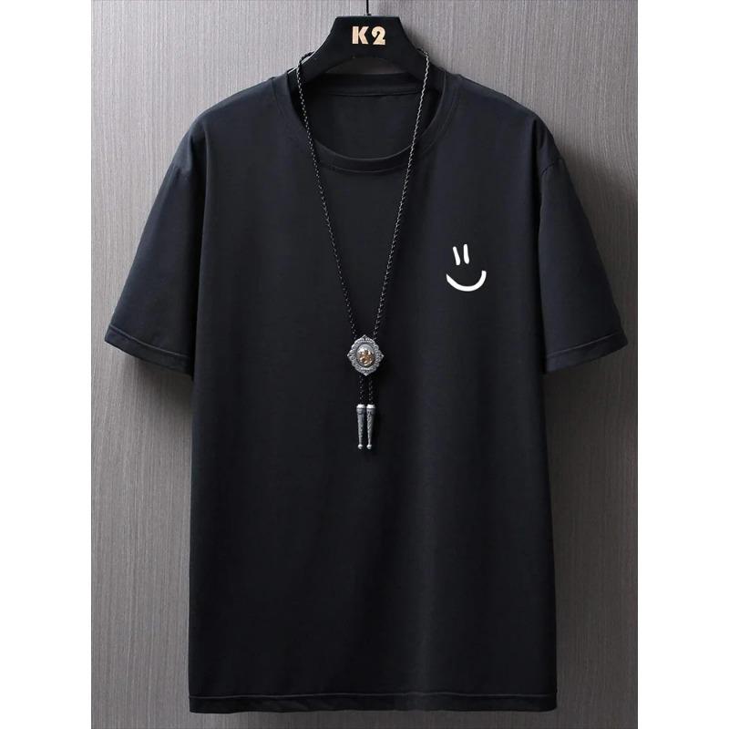 Funny Smily Face Print Tshirt Men Summer Casual Round Neck Short Sleeve Clothes Harajuku Unisex Cotton Tee Streetwear Tops