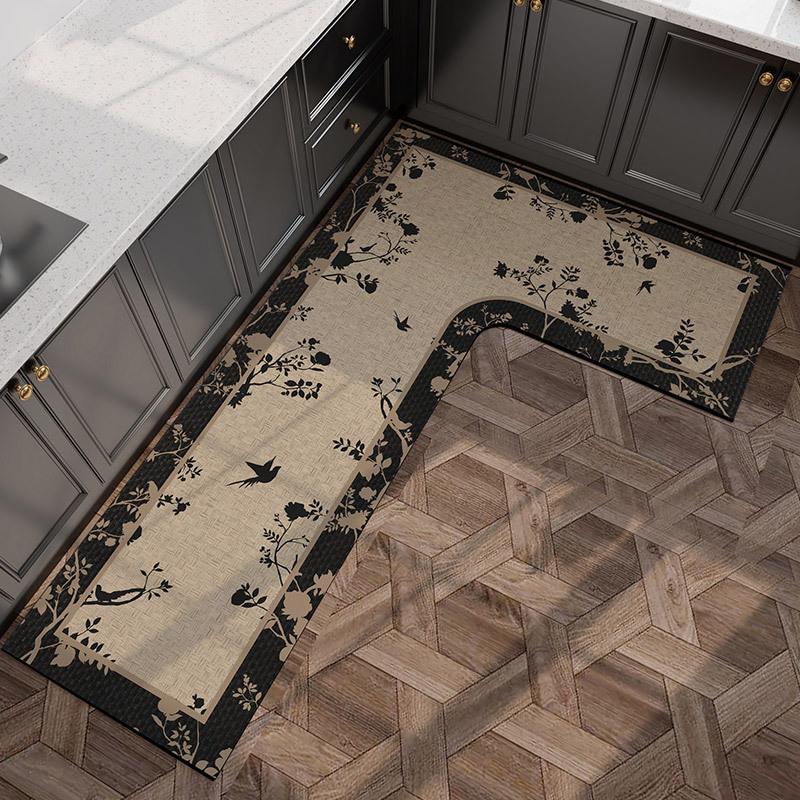 French Medieval Style Kitchen Floor Mat Non-slip and Oil-proof, Scrubbable Leave-in Special Foot Mat L-shaped Whole Floor with Diatom Mud Carpet