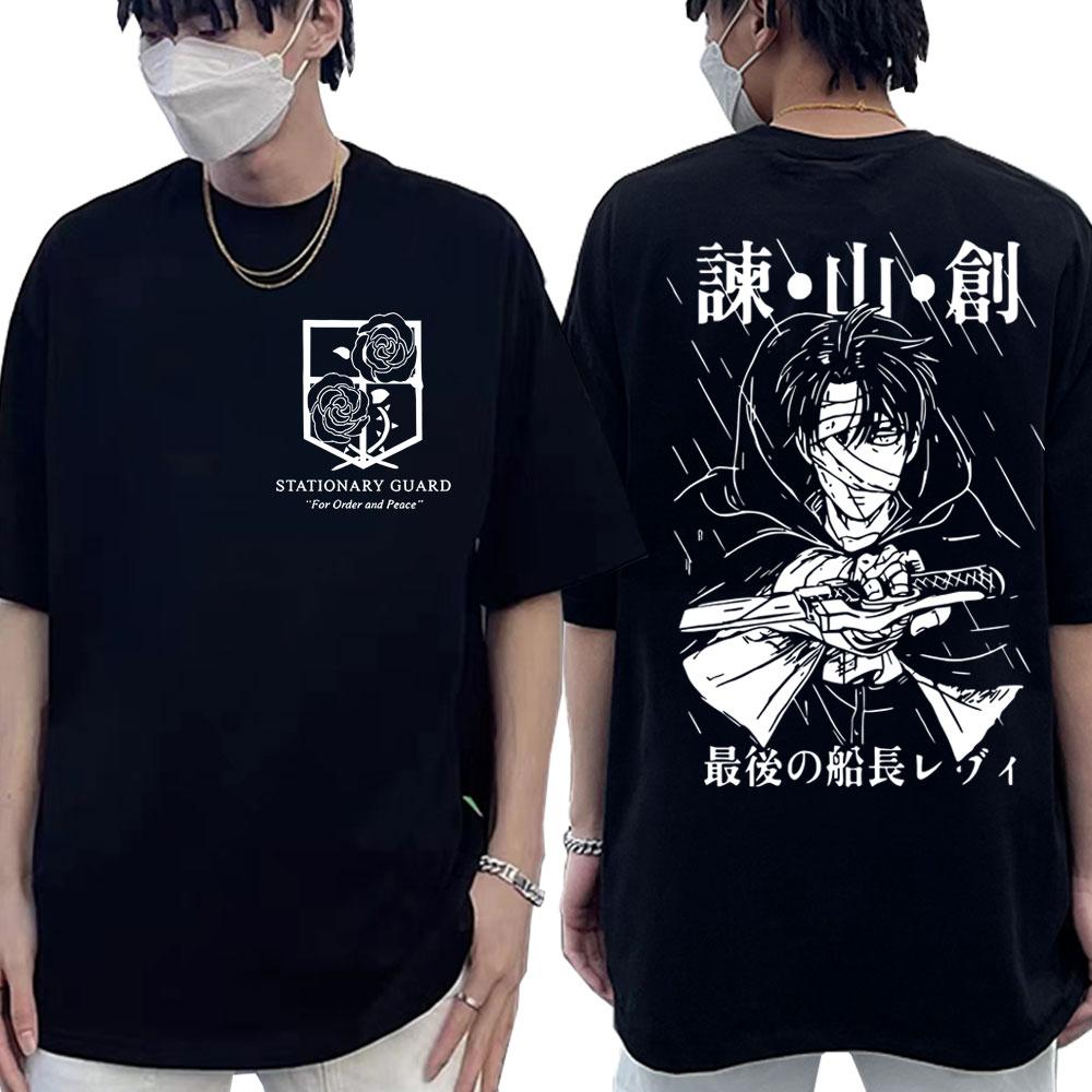 Anime Attack On Titan Tee Tops Mikasa Ackerman Eren Jaeger Wings of Freedom Funny TShirt Men's