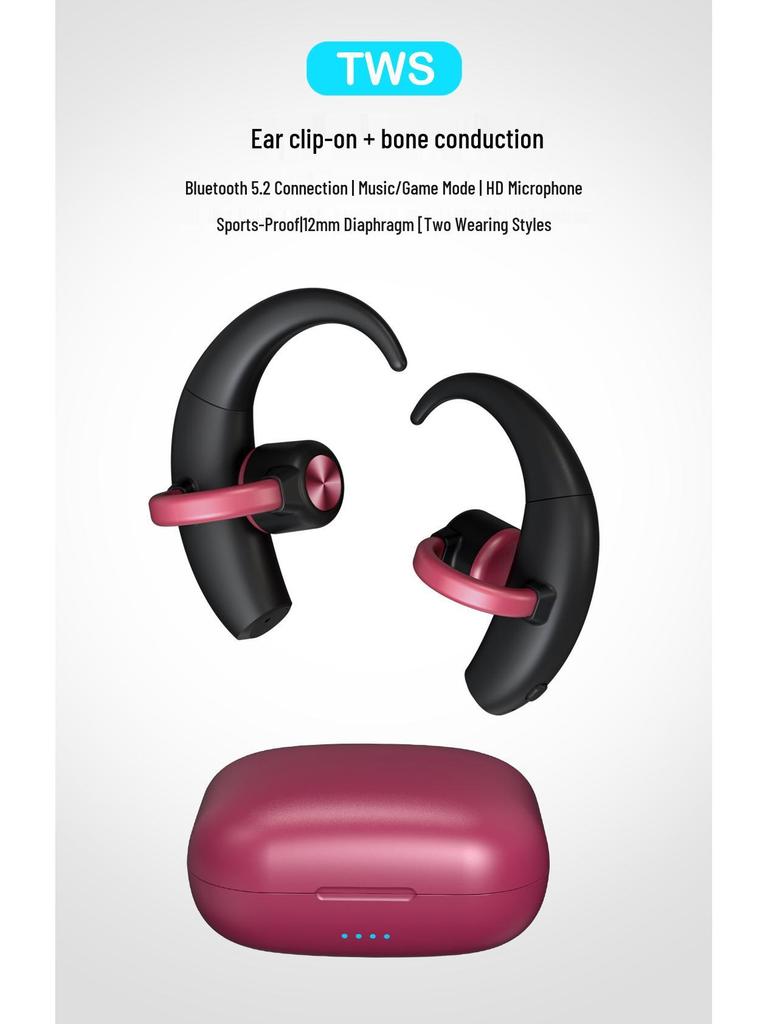 New TWS Wireless Bone Conduction Bluetooth Earphones with Long Battery Life & Charging Case