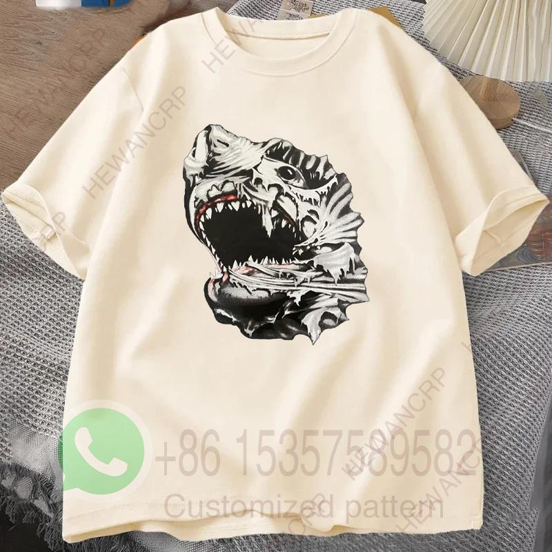 Scary Shark Mens Tshirt Summer Tracksiut Roundneck Pullovers Shortsleeved Tops Harajuku Cotton Sweatshirt Casual Streetwear