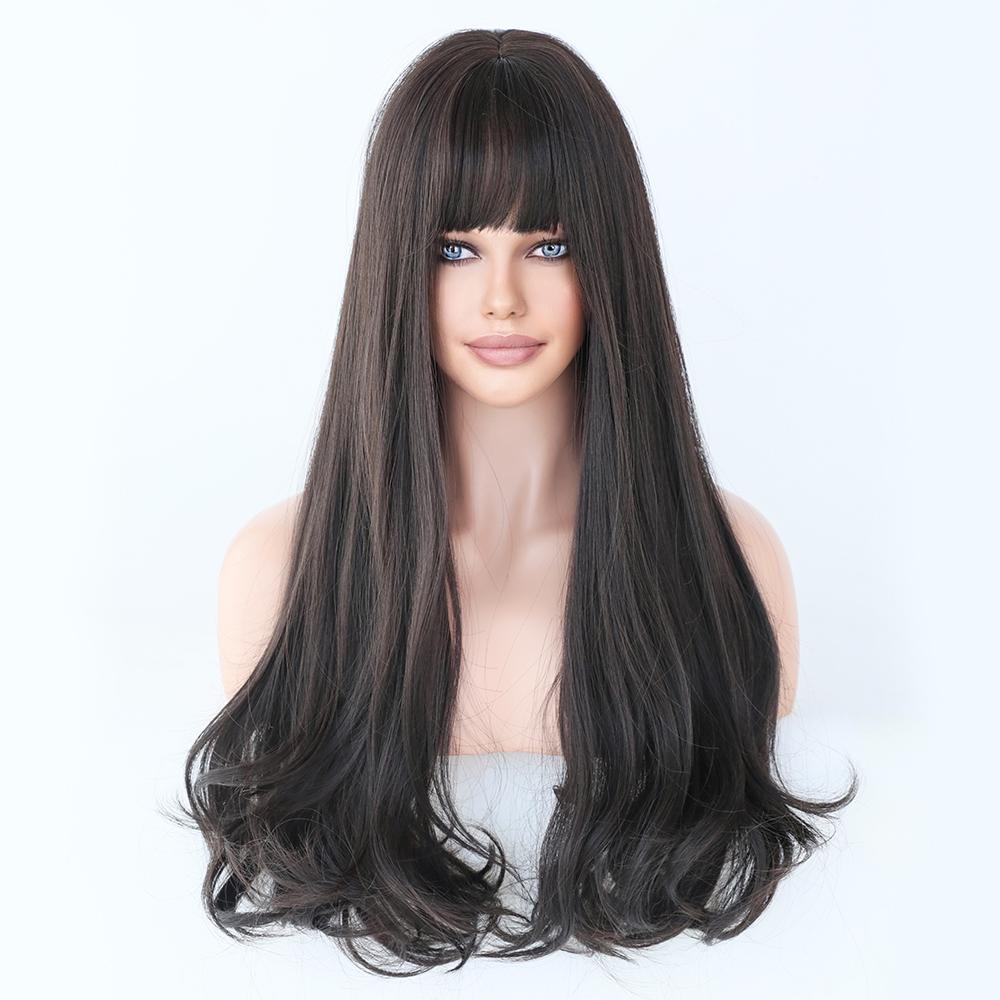 Perucas Sintéticas Longas Cacheadas Loiro com Preto Perucas de Cabelo Natural Partição Central para Mulheres Usar Para Cosplay Diário Lolita Resistente ao Calor