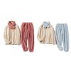 Mykt Fleece Genser 2-delt Pyjamassett for Kvinner Loungewear med Skjerf Vinter Plysj Varmt Nattøysett