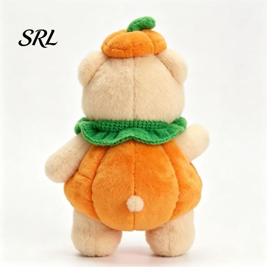 Halloween Theme Room Decor Pumpkin Bear Plush Toy, Soft Stuffed Animal for Kids, Cuddly Gift Birthday Cute Huggable Pillow Fall Holiday Home