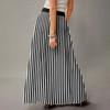 Women's Casual Leisure Foldable Striped Plaid Print High Waist With Pocket Draped  Relaxed Long Maxi Skirt