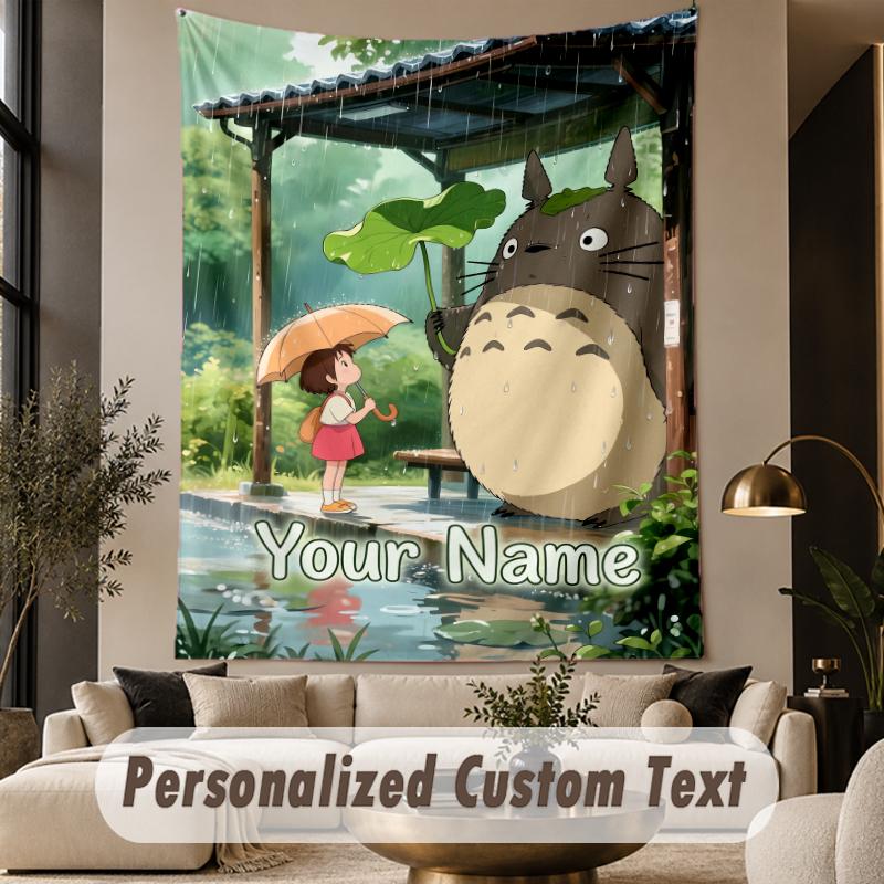 Custom Text Printed Tapestry My Neighbor Totoro Pattern Large Wall Hanging Indoor Room Decor