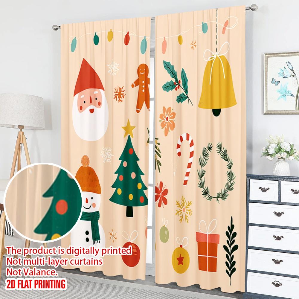 2pcs 2D flat printing Happy Christmas Party Curtains Christmas Holiday Cute Cartoon Digital Printed Polyester Drapes Party