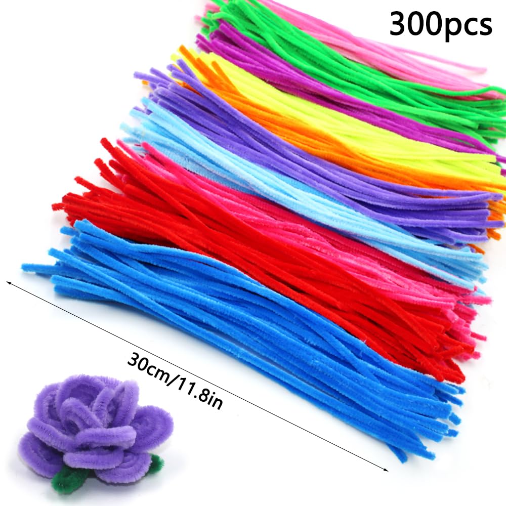10 Colors Pipe Cleaners, Craft Chenille Stem Fuzzy Sticks, Handmade Gifts, Creative DIY Craft Decoration, Sewing, Wedding, Home Decor - 300 Pieces