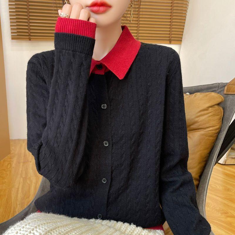 Cárdigan de Punto Falso de Dos Piezas Otoño Invierno Chaqueta Nueva Jersey Top Holgado