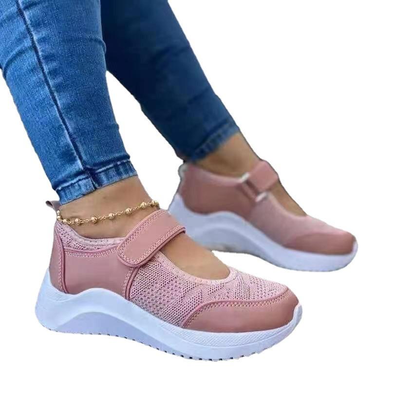 Autumn New Leisure Sports Large Size Single Shoes Women's European and American Platform Velcro Solid Color Women's Shoes
