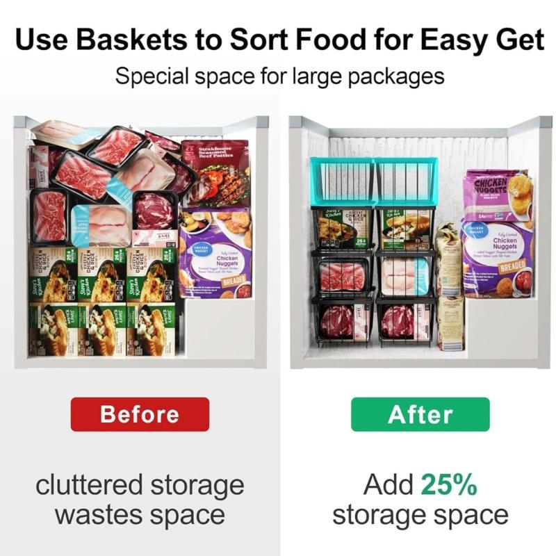 Pack of 5 Stackable Freezer Baskets Freezer Organizing Case Freezer Containers Metal Texture Suitable for Refrigerator