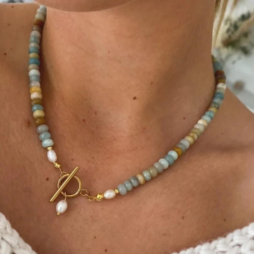 Süßwasserperlen-Halskette Türkisperlen Handgemachte Kette Zarte Kette für Mädchen Geschenk