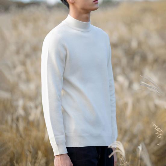Höst Vinter Herrtröja Halvhög Krage Stickad Modal Tjock Elastisk Lång Ärm