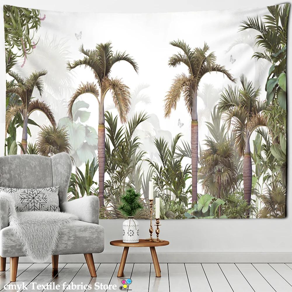 Green Plant Tapestry Vintage Polyester Background Fabric Wall Hanging Psychedelic Mystery Print Dorm Room Living Room Decor