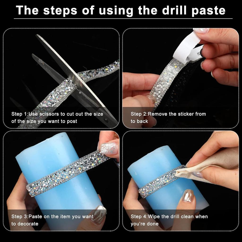 10Yards Resin Rhinestone Ribbons Self Adhesive Diamond Crystal Roll Glitter Belt Bling Party DIY Decorations 1CM Rhinestone