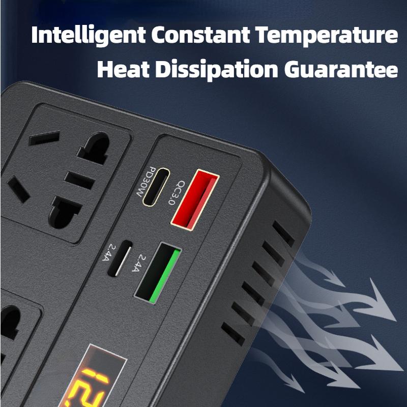 Intelligenter 4-Port-Auto-Wechselrichter mit QC3.0, Typ-C PD und LED-Anzeige – Universelles 12–24-V-Fahrzeugladegerät