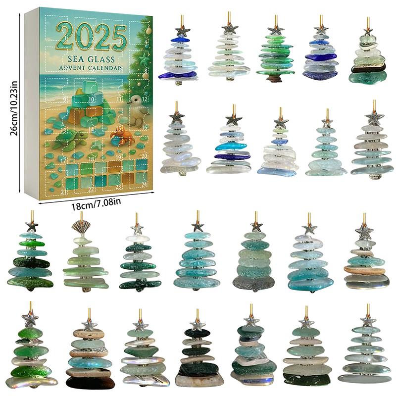 Sea Glass Christmas Tree Advent Calendar, 24 Days Christmas Countdown Calendar With Mini Sea Glass Ornaments