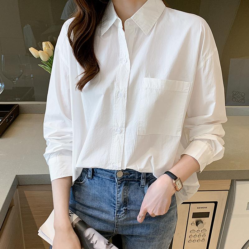 White Shirt for Women Long Sleeves Mid-length New Exquisite Elegant Simple and Versatile Casual Shirt