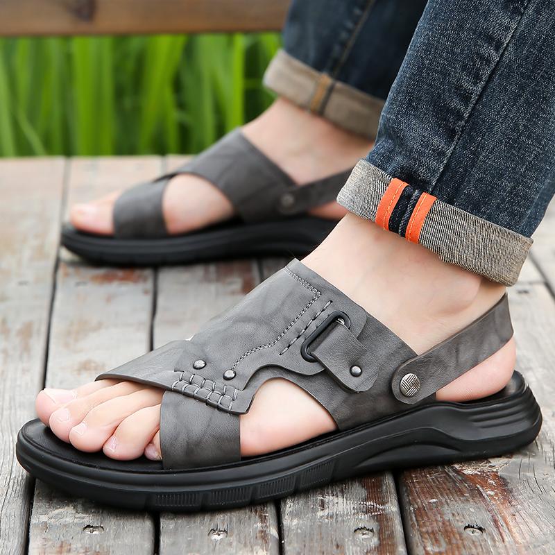Fashion Business Summer Sandals Classic and Comfortable Gentleman Style Office Work Outdoor Quality Walking Shoes Gray and Brown