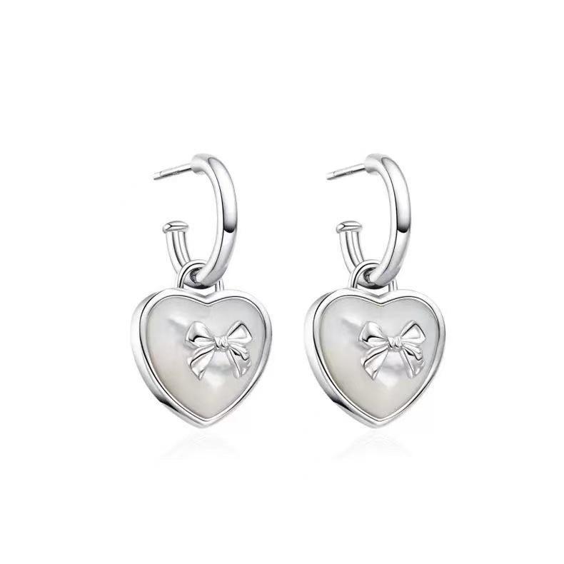 Elegant Retro Heart Bow Sterling Silver Earrings