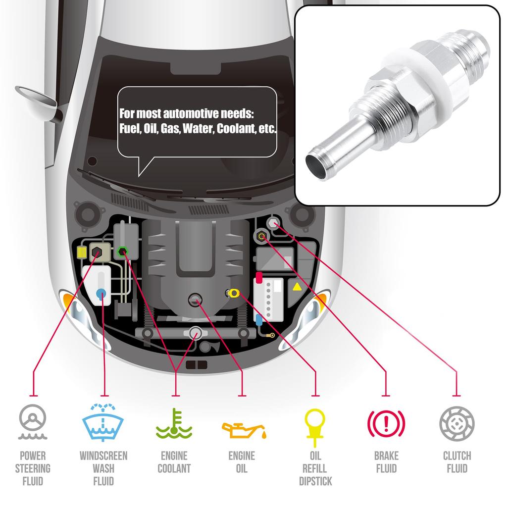 uxcell 2pcs Car Fuel Line Fittings 6AN Male Flare Bulkhead To 8mm Hose Barb