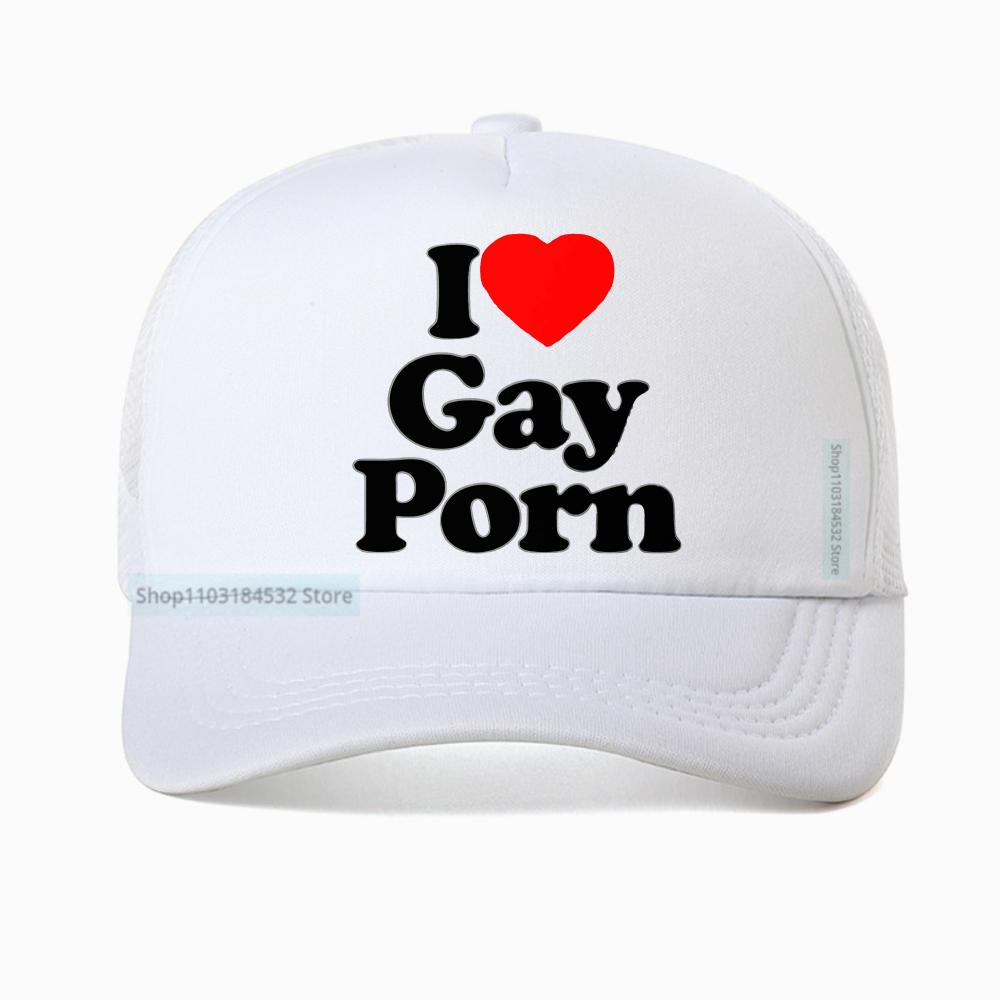 I Love Gay Porn Baseball Cap Unisex Summer Casual Adjustable Snapback Streetwear Breathable Sun Hat Mesh Trucker Cap