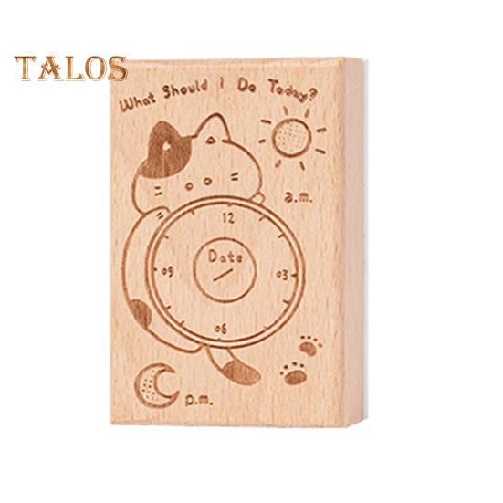 Cartoon Cat Planner Stamp DIY Scrapbooking Weekly Monthly Schedule Planning Time Clock Calendar Daily To-do-list Decorative Wooden Stamp Blocks