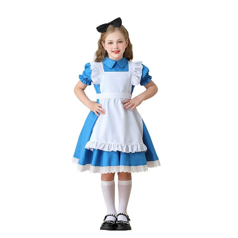Kids Alice Maid Lolita Dress Costume, Countryside Style Princess Dress for Children’s Day & Halloween