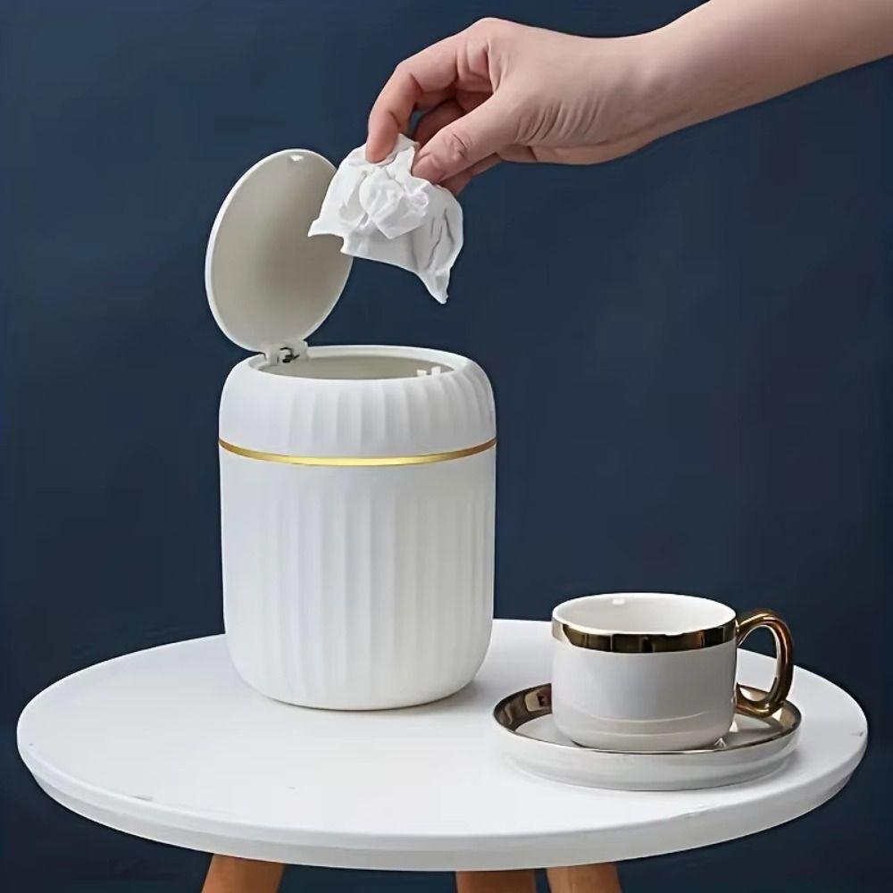 Round/Triangle Mini Desktop Trash Can Press Type Plastic Waste Bin Desk Storage Box Home Supplies