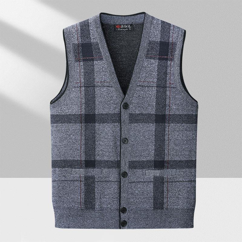 Men's Sweater Vest Casual Sleeveless Knit Jackets Men Fashion Plaid V-neck Cardigans Man Clothes Knitted Waistcoat